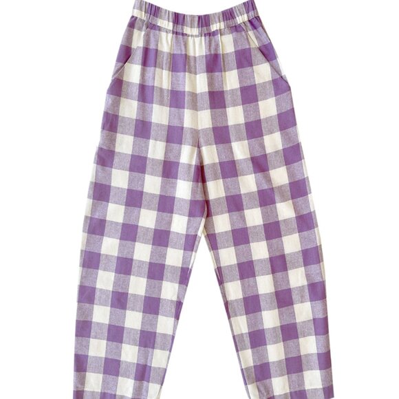 Ali Golden Raw Silk Barrel Pants – Lilac/Cream Plaid – Size Large - Picture 1 of 10